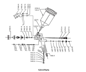 Parts for 123-A 1/4 Pint Touch-up Spray Gun